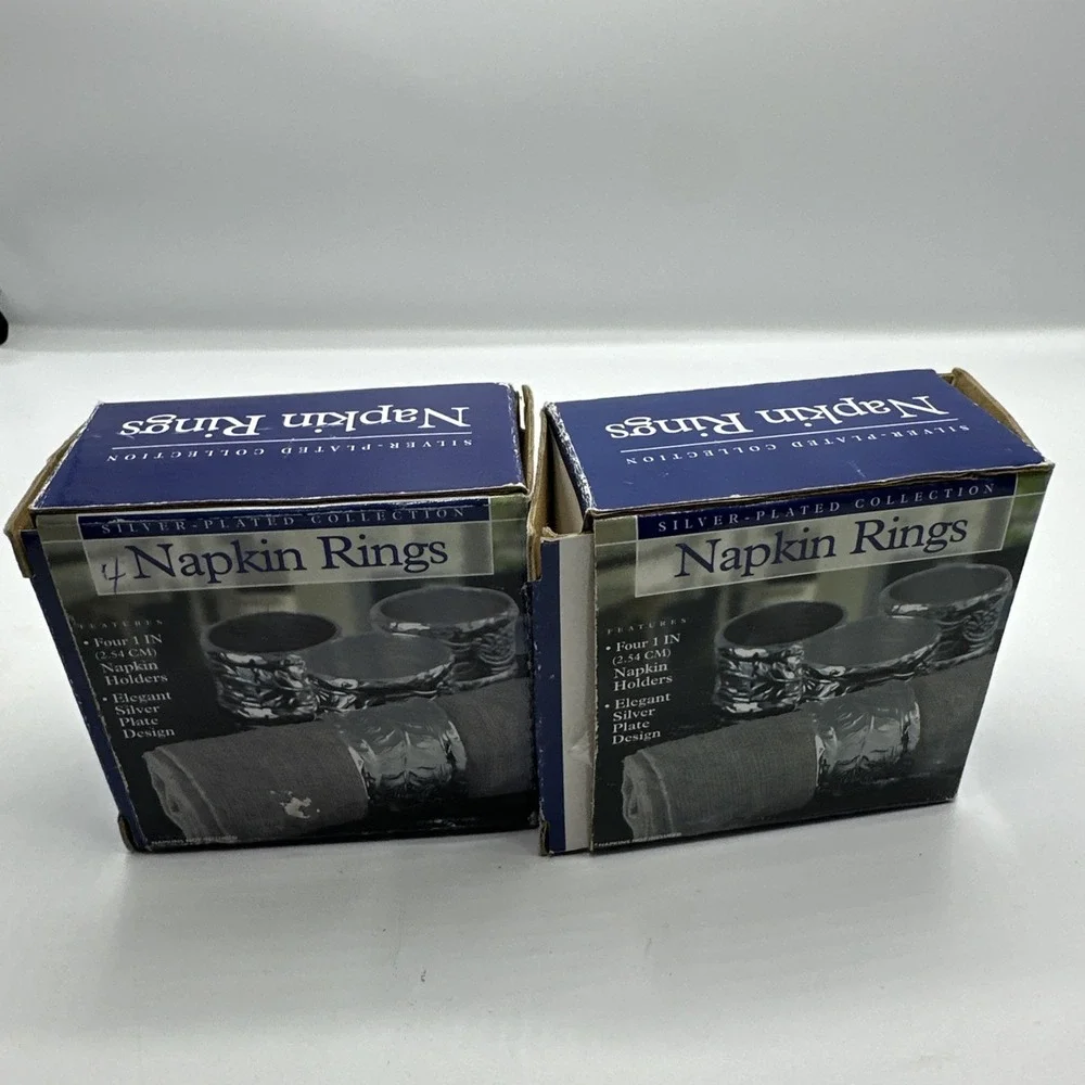 Silver Plated Collection.  Napkin Rings. 4- 2.54 CM New In‎ Box 2 Sets Of 4